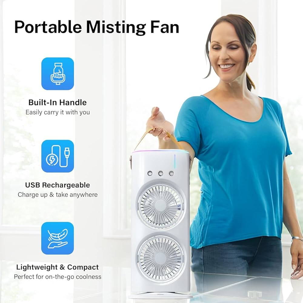 Portable Misting Fan with 3 Jets & USB Rechargeable
