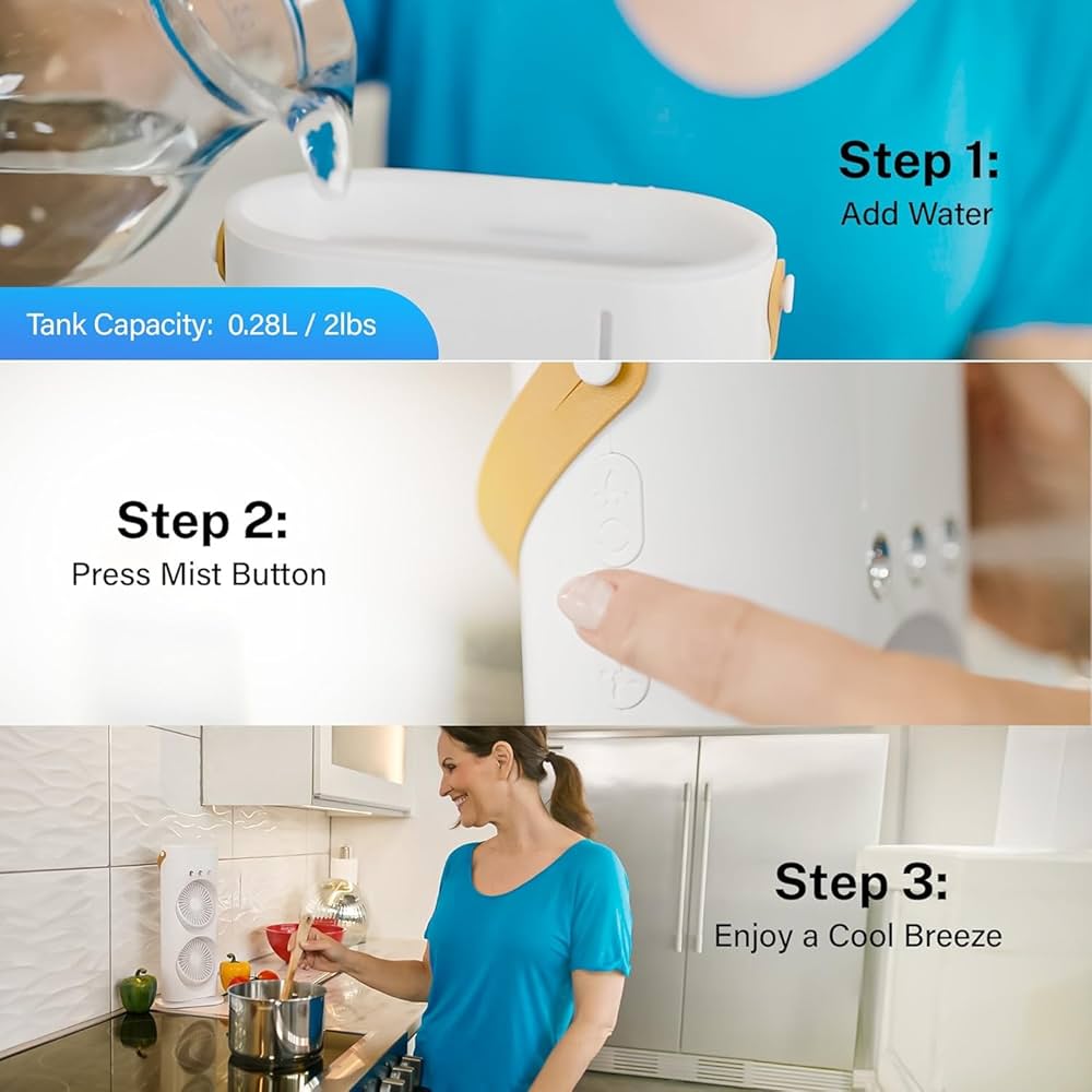 Portable Misting Fan with 3 Jets & USB Rechargeable